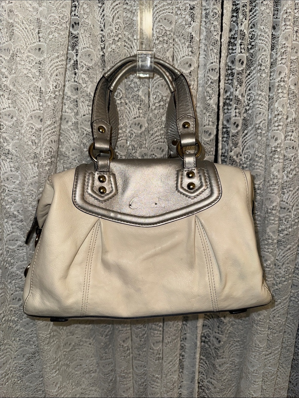 Coach Cream and Silver Ashley Leather Satchel Bag - Women's Handbag